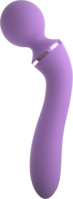 Фиолетовый двусторонний вибростимулятор Duo Wand Massage-Her - 19,6 см. Длина: 19.6 см. Диаметр: 4.3 см. Двусторонний вибростимулятор для массажа эрогенных зон. Эргономичный дизайн и 10 режимов скорости для обеспечения невероятной интимной стимуляции. Не требует батареек и заряжается с помощью USB-провода (в комплекте). Рабочая длина - 9,1 см. Страна: Китай. Материал: силикон. Батарейки: встроенный аккумулятор.
