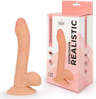 Фаллоимитатор с мошонкой Erowoman телесного цвета Длина: 18.5 см. Диаметр: 3.5 см. Великолепный фаллоимитатор-реалистик Erowoman займёт достойное место в любой коллекции секс-игрушек! Основные плюсы изделия - это прекрасное качество исполнения точная имитация всех деталей - чётко выраженная головка и мошонка, хорошо прорисованные венки и складочки естественный оттенок поверхности прочная присоска, позволяющая закрепить интимный аксессуар на ровной поверхности в горизонтальном или вертикальном положении. Фаллоимитатор изготовлен из мягкого материала, дарящего приятные тактильные ощущения. Прост в использовании и уходе. Рабочая длина - 14 см. Страна: Китай. Материал: поливинилхлорид (ПВХ, PVC).