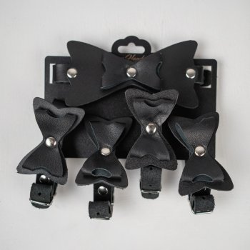 Набор фиксаций с бантиками из черной натуральной кожи