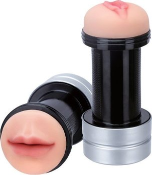 Двусторонний мастурбатор REALSTUFF 2 IN 1 HUMMER MOUTH VAGINA - ротик и вагина