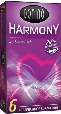 Презервативы с рёбрышками Domino Harmony - 6 шт. Длина: 18 см. Хотели бы вы, чтобы презерватив сочетал в себе безупречное качество, комфорт и приятную цену? Теперь они есть! Презервативы Domino Harmony – это приятное и очень эффективное дополнение к сексу, которое придаст уверенности и усилит ощущения вашей партнерши. Поверхность презервативов ребристая, благодаря чему вы сможете подарить девушке усиленную стимуляцию. Кондомы не имеют цвета и запаха, обильно смазаны смазкой. Снабжены накопителем. В упаковке - 6 шт. Толщина стенки - 0,06 мм. Ширина презерватива - 52 мм. - Регистрационное удостоверение РФ: РЗН 2019/8088 - Дата регистрации медицинского изделия: 04.06.2024 г. - Срок действия регистрационного удостоверения: бессрочно - Представитель изготовителя медицинского изделия: ООО «ФЛЭШ-ЛАЙТ», 129085, Россия, Москва, вн.тер.г. муниципальный округ Останкинский, пр-кт Мира, д. 101, стр. 1, эт. 4, помещ. I, ком. 14, оф 181 - Номер модели: 9049557. Страна: Китай. Материал: латекс. Объем: 6 шт.