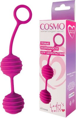 Ярко-розовые вагинальные шарики с ребрышками Cosmo Диаметр: 3.1 см. Вагинальные шарики изготовлены из высококачественного силикона. Обладают бархатистой структурой и очень приятны на ощупь. Выполнены в красивом сочном цвете. Секс-игрушка имеет смещенный центр тяжести (внутри каждого шарика находятся шарики меньшего размера, которые перекатываются во время движения), что позволяет эффективно тренировать мышцы интимных органов. Соприкасаясь со стенками влагалища, ребристая поверхность изделия подарит новые необычные ощущения. Удобный шнурок-хвостик с кольцом позволит легко извлечь аксессуар после использования. смещенный центр тяжести вес - 55гр. Страна: Китай. Материал: силикон.