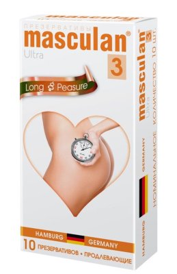 Презервативы Masculan Ultra 3 Long Pleasure с продлевающим эффектом - 10 шт. Длина: 18.5 см. Masculan Long Pleasure – презервативы классической формы с колечками и пупырышками, c добавлением анестетика. Для пролонгации полового акта и внесения разнообразия. С добавлением бензокаингеля. С колечками и пупырышками. Нежно-розовый цвет, приятный запах. С гелем-лубрикантом и резервуаром. Из натурального латекса. Премиальное немецкое качество. Тестированы электроникой. Уровень качества подтвержден независимой голландской лабораторией и швейцарским знаком соответствия SGS. Толщина - 0,05 мм. Номинальная ширина - 53 мм. В упаковке - 10 шт. - Регистрационное удостоверение РФ: ФСЗ 2011/09465 - Дата регистрации медицинского изделия: 19.08.2024 г. - Срок действия регистрационного удостоверения: бессрочно - Представитель изготовителя медицинского изделия: ООО «ВАРИАНТ», 195277, г. Санкт-Петербург, ул. Коммуны, д.67, литера Х. Страна: Германия. Материал: латекс. Объем: 10 шт.