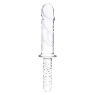 Стеклянный фаллоимитатор с рукоятью 11’’ Girthy Cock Double Ended With Handle - 28 см. Длина: 28 см. Диаметр: 4.6 см. Реалистичный стеклянный дилдо ручной работы — это воплощение настоящего удовольствия. Сложные прожилки подчеркиваются полупрозрачным стеклянным материалом. Удобная ручка обеспечивает идеальный контроль для целенаправленной стимуляции. Обхватывающий размер обеспечивает удовлетворительное наполнение, попадая в нужные места. ограничительное основание фаллоимитатора позволяет безопасно и комфортно погружаться внутрь. Изготовлен из безопасного для тела гипоаллергенного стекла, его легко мыть, что делает его идеальной игрушкой для многократного использования. Этот фаллос можно согреть или охладить, и добавить дополнительных ощущений из-за разности температур между телом и игрушкой. Рабочая длина - 16 см. Длина рукояти - 10 см, диаметр - 3 см. Страна: Китай. Материал: стекло.