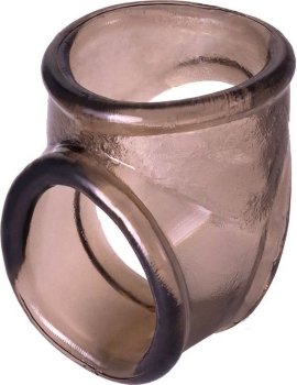 Дымчатое эрекционное кольцо с фиксацией мошонки