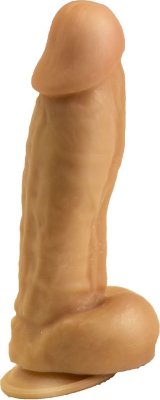Фаллоимитатор с ярко выраженной головкой - 20,5 см. Длина: 21 см. Диаметр: 5.2 см. Это невероятная секс-игрушка для ценительниц внушительных размеров члена. Изделие имеет реалистичный внешний вид: текстурированная выпуклыми венами поверхность, ярко выраженная головка и крупная мошонка в целом выглядят в точности, как настоящий пенис мужчины. Секс-игрушка имеет удобную присоску в своем основании, что позволяет ее хозяйке прикрепить аксессуар к любой поверхности (например, к столу). Рабочая длина - 16,5 см. Страна: Россия. Материал: поливинилхлорид (ПВХ, PVC).