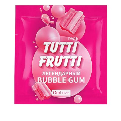 Пробник гель-смазки Tutti-frutti со вкусом бабл-гам - 4 гр. Tutti-Frutti Bubble Gum - эротическая феерия чувственности и страсти! Он внесёт яркость и разнообразие в сексуальную жизнь, подарит незабываемые ощущения и сильный оргазм. Сладкий вкус и умопомрачительный аромат геля добавят пикантности любовной игре! Tutti-Frutti Bubble Gum обладает нежной консистенцией, легко наносится, не залипает и приятно скользит по коже. Гель хорошо увлажняет, ароматизирует, не нарушает микрофлору интимных зон. Подходит для использования в качестве лубриканта. Tutti-Frutti Bubble Gum совместим с изделиями из латекса и синтетических материалов. Легко смывается водой. Безвреден при проглатывании. Страна: Россия. Объем: 4 гр.