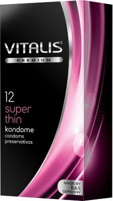 Ультратонкие презервативы VITALIS PREMIUM super thin - 12 шт. Длина: 18 см. Презерватив из натурального каучукового латекса, ультратонкий, с силиконовой смазкой и накопителем. Толщина стенки - 0,055 мм. Ширина - 53 мм. В упаковке - 12 шт. Страна: Германия. Материал: латекс. Объем: 12 шт.