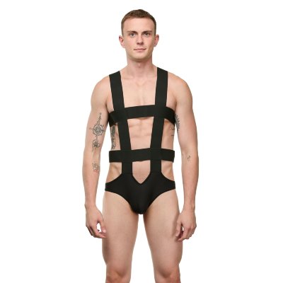 Мужское черное боди с широкими эластичными ремешками Мужское черное боди с широкими эластичными ремешками. Страна: Турция. Материал: 85% полиамид, 15% эластан.