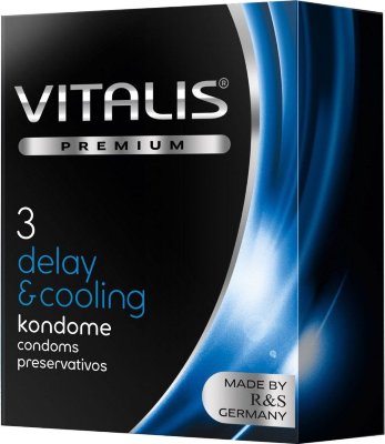 Презервативы VITALIS PREMIUM delay cooling с охлаждающим эффектом - 3 шт. Длина: 18 см. Презерватив из натурального каучукового латекса, с охлаждающей смазкой и накопителем. Форма цилиндрическaя. Толщина стенки - 0,07 мм. Ширина - 53 мм. В упаковке - 3 шт. Страна: Германия. Материал: латекс. Объем: 3 шт.