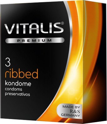 Ребристые презервативы VITALIS PREMIUM ribbed - 3 шт. Длина: 18 см. Презерватив из натурального каучукового латекса, ребристый, с силиконовой смазкой и накопителем. Форма цилиндрическaя. Толщина стенки - 0,07 мм. Ширина - 52 мм. В упаковке - 3 шт. Страна: Германия. Материал: латекс. Объем: 3 шт.