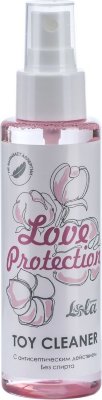 Гигиенический антисептический лосьон Toy cleaner - 110 мл. Лосьон Love Protection на основе экстракта череды, бережно очистит и сохранит долговечность интим-игрушкам. Обладает антисептическим действием и приятным ароматом, предотвращает появление неприятных запахов. Распылите небольшое количество лосьона на игрушку до и после применения, предварительно промыв под теплой водой. Лосьон также можно использовать на коже и слизистой. Не содержит спирт. Страна: Россия. Объем: 110 мл.