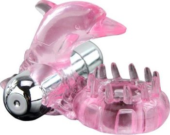 Розовое виброкольцо-дельфин с шипами