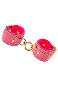 Розовые двуслойные кожаные наручники-браслеты
