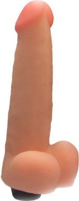 Большой реалистичный виброфаллос с мошонкой - 20,5 см. Длина: 23 см. Диаметр: 4.9 см. Этот телесный вибромассажёр с крупной мошонкой и встроенным пультом просто не может разочаровать. Волнующие размеры вкупе с бархатистой поверхностью из реалистичного материала неоскин подарят самые нежные касания и чувственные проникновения. Мощная вибрация, распространяющаяся по всему рельефному стволу с розовой головкой, заставит каждую клеточку тела трепетать от удовольствия, а стеночки лона – сжиматься в такт этому возбуждающему ритму. Рабочая длина - 16 см. Диаметр головки - 4,2 см. Страна: Россия. Материал: неоскин. Батарейки: 2 шт., тип AA.