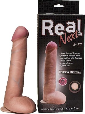 Большой фаллоимитатор из неоскин на присоске REAL Next №32 - 24,5 см. Длина: 24.5 см. Диаметр: 4.5 см. Большой и очень сексуальный фалломимитатор не позволит вам заскучать в отсутствии партнера. Он изготовлен из неоскина, материала, идентичного человеческой коже, по особой технологии протезирования. Верхняя часть дилдо способна изгибаться и доставлять удовольствие в самых разных позах. Чувственная головка нежно входит в лоно, а венозная сеточка добавляет реалистичности. В основании игрушки есть присоска для ее закрепления. Рабочая длина - 21.5 см. Диаметр головки - 4,3 см. Страна: Россия. Материал: неоскин.