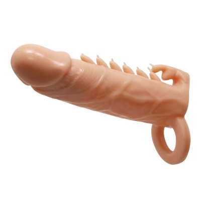 Телесная удлиняющая насадка Penis Sleeve Emmitt - 17 см. Длина: 17 см. Диаметр: 3.8 см. Насадка-удлинитель стимулирующая с кольцом на мошонку. Удлиняет пенис на 4 см. Имеет дополнительный отросточек для стимуляции клитора. Длина полости - 12 см. Страна: Китай. Материал: термопластичная резина (TPR).