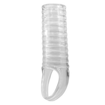 Прозрачная насадка на пенис с ребрышками и подхватом мошонки