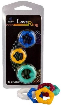 Набор из 3 цветных эрекционных колец Love Ring Набор эластичных эрекционных колец для продления сексуального удовольствия. Кольца имеют различный размер, цвет и оригинальную форму. Эластичный немецкий материал хорошо растягиваются, но при этом обеспечивают достаточное давление. Цвет колец определяется производителем. Страна: Россия. Материал: поливинилхлорид (ПВХ, PVC).