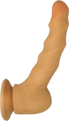 Фаллоимитатор-реалистик на присоске - 14 см. Длина: 20.5 см. Диаметр: 5.1 см. Фаллоимитатор имеет полужесткую структуру и искривлен таким образом, что полностью имитирует физиологическое положение мужского члена. При такой форме и жесткости можно использовать как для анального, так и вагинального секса. Ребристая поверхность придает брутальность и усиливает ощущения во время близости. Рабочая длина - 16 см. Диаметр головки - 3,5 см. Страна: Россия. Материал: поливинилхлорид (ПВХ, PVC).