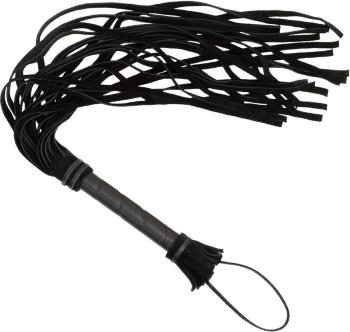 Чёрная плеть с кожаной рукоятью - 65 см.