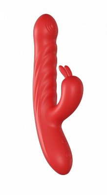 Красный силиконовый вибратор-кролик с фрикциями - 22 см. Длина: 22 см. Диаметр: 3.5 см. Элегантный и мощный вибратор сочетает в себе уникальную функциональность и эргономичный дизайн. Вагинальная часть обеспечивает 10 фрикционных режимов и 10 режимов вибрации. Клиторальный кролик также оснащен 10 режимами вибрации для точечной стимуляции. Вагинальную и клиторальную части можно использовать отдельно или одновременно. Перезаряжается от USB. Время зарядки: 90 минут. Время работы: до 60 минут. Вибратор изготовлен из силикона, водонепроницаем и прост в использовании. Рабочая длина - 12,5 см. Страна: Китай. Материал: силикон. Батарейки: встроенный аккумулятор.