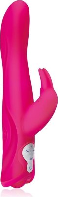 Розовый силиконовый вибромассажер с клиторальным отростком - 25 см. Длина: 25 см. Диаметр: 3.5 см. Многофункциональный вибромассажер со стимулятором клитора розового цвета из приятного силикона наивысшего качества и загнутой головкой для стимуляции G-точки. Вибратор имеет функцию вибрации и 3 скорости ротации. Стимулятор клитора в виде зайки с ушками - три скорости вибрации. Рельефные впадины по бокам ствола доставят еще больше удовольствия.Водонепроницаем. Рабочая длина - 13,5 см. Страна: Швейцария. Материал: силикон. Батарейки: 3 шт., тип AA.