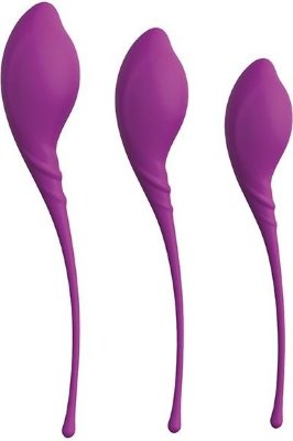 Набор из 3 фиолетовых вагинальных шариков PLEASURE BALLS EGGS KEGEL EXERCISE SET Набор из 3 фиолетовых вагинальных шариков PLEASURE BALLS & EGGS KEGEL EXERCISE SET. В комплекте 3 шарики одинаковой формы, но разного размера. Каждый шарик имеет хвостик для извлечения. Длина большого шарика - 9 см., диаметр - 3,5 см. Длина среднего шарика - 8,5 см., диаметр - 3,2 см. Длина малого шарика - 8 см., диаметр - 3 см. Страна: Китай. Материал: силикон.
