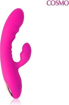 Розовый силиконовый вибромассажер с отростком и 20 режимами вибрации