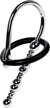 Серебристый уретральный плаг-бусины TOYFA Metal с мягким фиксириющим кольцом