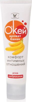 Гель-лубрикант Окей с ароматом банана - 50 гр. Интимная смазка на водной основе «О’кей» позволяет дополнить удовольствие от близости с любимым человеком банановым ароматом. Лубрикант «О’кей» обеспечивает отличное скольжение и увлажнение на протяжении всего полового акта. Подходит для использования с секс-игрушками из любых материалов. Не оставляет следов на белье и постели. Остатки средства легко смываются с тела обычной водой. нанесите на участки, требующие смазывания, перед началом интимной близости. Aqua, Glycerin, PEG-8, Hydroxyethylcellulose, Aroma, Methylparaben, Propylparaben. Страна: Россия. Объем: 50 гр.