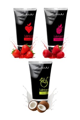 Набор из 3 съедобных лубрикантов JUJU (клубника, малина, кокос) Набор лубрикантов с ароматами малины, клубники и кокоса создан для тех, кто ценит комфорт, качество и новые ощущения. Каждый лубрикант имеет шелковистую текстуру и обеспечивает длительное скольжение без липкости и плёнки, сохраняя естественность прикосновений. Лёгкие ароматы сладкой малины, сочной клубники и нежного кокоса добавляют интимным моментам лёгкую нотку соблазна и экзотики, не перебивая натуральный вкус и запах. Формула безопасна для использования с презервативами и любыми секс-игрушками, подходит для оральных ласк, легко смывается водой и не оставляет следов на коже и ткани. Этот набор идеально подойдёт для тех, кто хочет добавить разнообразия и ярких впечатлений в близость, сохранив при этом максимальный комфорт. Страна: Россия. Объем: 3 шт. по 50 мл.