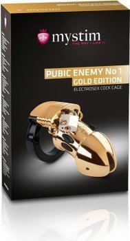 Золотистый пояс верности Pubic Enemy No1 Gold Edition для электростимуляции