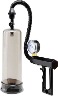 Черная мужская помпа PISTOL-GRIP POWER Длина: 21 см. Диаметр: 6.4 см. Помпа мужская PISTOL-GRIP POWER - профессиональная помпа для создания эрекции путем откачки воздуха с помощью поршня-пистолета. Поршень-пистолет позволяет легко и быстро откачивать воздух. Качественный уплотнитель из мягкой резины плотно обхватывает пенис во время процедуры, создавая абсолютную герметичность и вакуум внутри колбы. Для контроля за давлением в колбе, помпа оснащена монометром. Для снятия лишнего давления на помпе встроен специальный клапан, который срабатывает с одного нажатия кнопки. Прозрачная колба позволит видеть процесс увеличения пениса. В подарок от производителя - эрекционное кольцо, которое поможет продлить эрекцию после применения помпы. Кольцо сначала нужно одеть на край помпы с уплотнителем, а после создания нужной степени эрекции сдвинуть с помпы на основание пениса. Кроме того, использование эрекционного кольца служит механическим пролонгатором: сдавливание кольцом продлит эрекцию и удовольствие, но отложит эякуляцию. Если использовать вакуумную помпу в качестве мастурбатора, то после оргазма, отсоединить цилиндр от шланга и промыть теплой водой с мылом. Уход за вакуумной помпой очень прост. Страна: Китай. Материал: анодированный пластик (ABS).