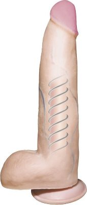 Фаллоимитатор с мошонкой на присоске F LINE - 22 см. Длина: 22 см. Диаметр: 5.2 см. Фаллоимитатор изготовлен из неоскин с определенным реализмом текстуры и гибкости. Мягкая внешняя оболочка прячет сюрприз внутри, внутренний каркас сделан из прочного полимера – стержня, который можно изгибать в разные стороны и придавать формы, например, стимулировать точку G при проникновении. Мощная присоска позволяет размещать фаллоимитатор на разнообразных плоских поверхностях. Рабочая длина - 17 см. Диаметр головки - 4,2 см. Страна: Россия. Материал: неоскин.