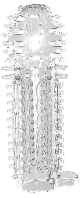 Закрытая прозрачная насадка на пенис с шипиками Nubby Sleeve - 14,5 см. Длина: 14.5 см. Диаметр: 4.8 см. Насадка на пенис с кольцом для мошонки Nubby Sleeve. Мягкая и эластичная. Страна: Китай. Материал: термопластичный эластомер (TPE).