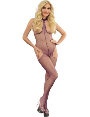 Фиолетовый кэтсьюит с вырезами на груди, бёдрах и в шагу Фиолетовый кэтсьюит с вырезами на груди, бёдрах и в шагу. Страна: Турция. Материал: 85% полиамид, 15% эластан.