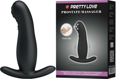 Вибростимулятор простаты с язычком в головке Длина: 12.7 см. Диаметр: 3 см. Черный вибростимулятор простаты с имитацией движения пальчика подарит чувственное проникновение в анус и невероятный массаж предстательной железы. Виной тому шарики, встроенные в головку. Стоит включить игрушку, как они начинают двигаться - словно там, под силиконовым мягким слоем движется ласковый и настойчивый пальчик. 7 режимов вибрации, 4 режима движения шариков. Страна: Китай. Материал: силикон. Батарейки: встроенный аккумулятор.