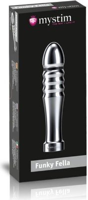 Ребристый фаллоимитатор для электростимуляции Funky Fella Rill Dildo - 13 см. Длина: 13 см. Диаметр: 2.6 см. Slim Mystim Funky Fella подходит для анального и вагинального использования и предназначен для особенно удобного введения благодаря своей компактной и прямой форме. Это - и тот факт, что разделение полюсов плюс и минус находится всего в нескольких сантиметрах от наконечника - делает Funky Fella идеальным выбором для начинающих познавать электростимуляцию: мягкое покалывание, ритмические пульсирующие или чувственные ощущения можно почувствовать очень скоро после ввода. При более глубоком проникновении во влагалище или анус вы можете наслаждаться как мягко сужающимся фаллоимитатором, так и непрерывно меняющейся электрической стимуляцией. Если вы напрягаете свои мышцы, стимуляция сразу становится более интенсивной, так что вы можете контролировать и увеличивать свое сексуальное возбуждение, не используя ваши руки, пока это не приведет вас к невероятным оргазмам. Фаллоимитатор изготовлен из медицинского алюминия и аккуратно отполирован вручную. Его можно нагревать на нагревателе или охлаждать в холодильнике. Температура сохраняется длительно и создает еще более интересные ощущения. Внимание! Работает от электростимулятора-блока питания Mystim Tension Lover или Pure Vibes, или с новейшим беспроводным пультом Mystim Cluster Buster (в комплект не входят, приобретаются отдельно). Страна: Германия. Материал: металл.