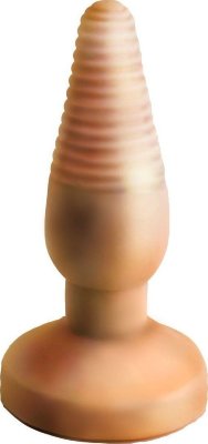 Телесная анальная пробка с рёбрышками - 14 см. Длина: 14 см. Диаметр: 3.2 см. Когда кончик этой бежевой конусообразной секс-игрушки коснётся преддверия ануса, вы почувствуете, как каждая клеточка тела затрепещет желанием, а тугой вход сам раскроется навстречу стимулятору. Анальный плаг с широким ограничительным основанием и мелкими рёбрышками в верхней части порадует чувственными проникновениями и неистовым заполнением попки. Оптимальные размеры и податливость делают пробку идеальным решением для новичков в деле анальной стимуляции. Страна: Россия. Материал: поливинилхлорид (ПВХ, PVC).