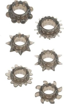 Набор из 6 дымчатых эрекционных колец MENZSTUFF 6PC STRECHEABLE RING SET