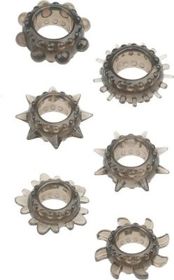 Набор из 6 дымчатых эрекционных колец MENZSTUFF 6PC STRECHEABLE RING SET Набор из 6 дымчатых эрекционных колец MENZSTUFF 6PC STRECHEABLE RING SET. Внутренний диаметр колец - 1,8 см. Страна: Китай. Материал: термопластичный эластомер (TPE).