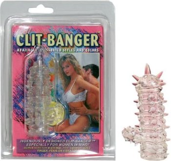 Прозрачная насадка с шипами и клиторальной шишечкой CLIT-BANGER SLEEVE IN CLEAR