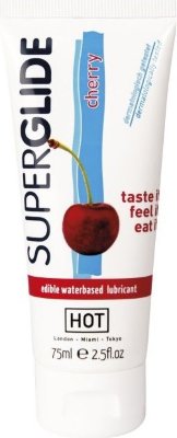 Съедобный лубрикант на водной основе Superglide с ароматом вишни - 75 мл. Эта смазка на водной основе гарантирует вам не только непревзойдённое скольжение, но и свободу действий. Теперь вы всегда можете отвлечься от вагинального секса на оральные ласки, ведь гель-лубрикант с запахом вишенки… съедобен! Superglide - наслаждайтесь друг другом без перерыва! Вода, глицерин, ксантановая камедь, порошок красных водорослей, лимонная кислота, ароматизатор, бензиловый спирт, бензоат натрия, сорбат калия. Страна: Великобритания. Объем: 75 мл.