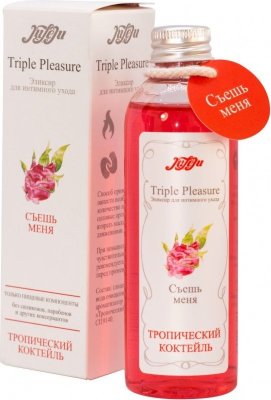 Эликсир Triple Pleasure Тропический коктейль - 130 гр. Чтобы ваши руки во время массажа скользили по телу партнёра максимально чувственно, а интимный контакт был наполнен комфортом и наслаждением, достаточно лишь нескольких капель этого эликсира с фруктовым ароматом. Triple Pleasure «Тропический коктейль» от JULEJU совмещает в себе качества сразу нескольких средств для интимного ухода. Это и согревающее массажное масло, и ароматический лубрикант для всех видов секса, включая мастурбацию. Съедобный состав без силиконов и консервантов безопасен при проглатывании во время оральных ласк. От дыхания и поцелуев эффект тепла становится ещё более выраженным. Наполните каждое касание сладострастием с Triple Pleasure «Тропический коктейль»! глицерин, вода очищенная, ароматизатор пищевой, CI 19140. Страна: Россия. Объем: 130 гр.