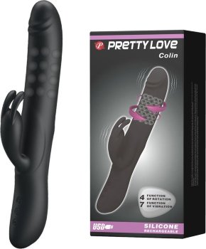Чёрный вибратор с вращающимися бусинами Colin - 25 см.
