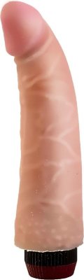 Реалистичный вибратор без мошонки с встроенным контроллером - 17,5 см. Длина: 21.2 см. Диаметр: 4.7 см. Этот телесный вибромассажёр сможет не раз вас удивить. Сначала – нежной и бархатистой, как у живой плоти, поверхностью из неоскина. Затем – мощной мультискоростной вибрацией, просто управляемой колёсиком. Далее – умением сладко заполнять лоно и нежно массировать стеночки чуть изогнутой по отношению к податливому стволу головкой. Рабочая длина - 18 см. Диаметр головки - 3,4 см. Страна: Россия. Материал: CyberSkin. Батарейки: 2 шт., тип AA.