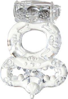 Прозрачное эрекционное кольцо с вибратором и подхватом