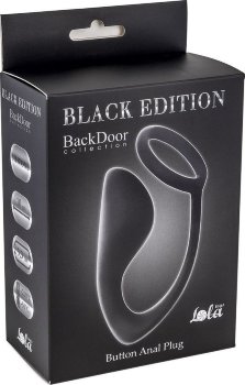 Чёрное эрекционное кольцо с анальной пробкой Button Anal Plug