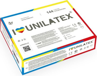 Разноцветные ароматизированные презервативы Unilatex Multifruits - 144 шт. Длина: 19 см. Презервативы стандартного размера, гладкая поверхность, эргономичной формы, цветной латекс красного, желтого и синего цветов, в натуральной гипоаллергенной смазке на основе силиконового масла с ароматом клубники, банана и мультифрукта. Толщина стенки - 0,06 мм. Ширина - 54+/-2 мм. В упаковке - 144 шт. - Регистрационное удостоверение РФ: РЗН 2015/2534 - Дата регистрации медицинского изделия: 01.11.2023 г. - Срок действия регистрационного удостоверения: бессрочно - Представитель изготовителя медицинского изделия: ООО «Юнилатекс Трейд Рус», 188800, Россия, Ленинградская область, г. Выборг, ул. Мира, д. 7А - Номер модели: 4666072. Страна: Малайзия. Материал: латекс.